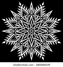 Mandala blanca sobre dibujos animados de esténcil del patrón negro