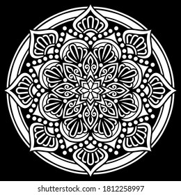 White mandala on black Pattern Stencil Doodles Sketch Good mood