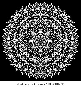 White mandala on black Pattern Stencil Doodles Sketch Good mood