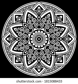 White mandala on black Pattern Stencil Doodles Sketch Good mood