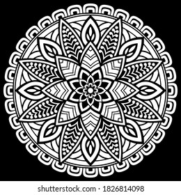 White mandala on black Pattern Stencil Doodles Sketch Good mood