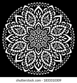 White mandala on black Pattern Stencil Doodles Sketch Good mood