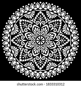 White mandala on black Pattern Stencil Doodles Sketch Good mood