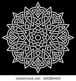 Mandala blanca sobre dibujos animados de esténcil del patrón negro