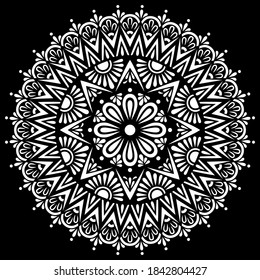 White mandala on black Pattern Stencil Doodles Sketch Good mood