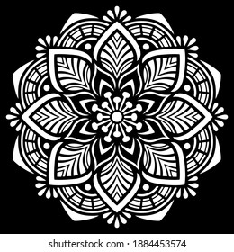 Mandala blanca sobre dibujos animados de esténcil del patrón negro