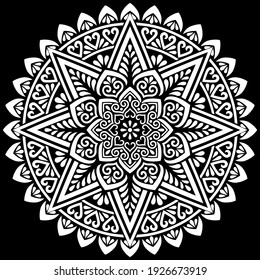 Mandala blanca sobre dibujos animados de esténcil del patrón negro       