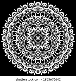 Mandala blanca sobre dibujos animados de esténcil del patrón negro