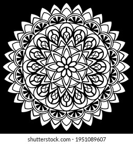 Mandala blanca sobre dibujos animados de esténcil del patrón negro