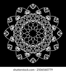 White mandala on black Pattern Stencil Doodles Sketch Good mood