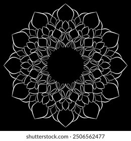 Mandala blanco sobre negro Patrón Stencil Doodles Sketch Buen sentimiento