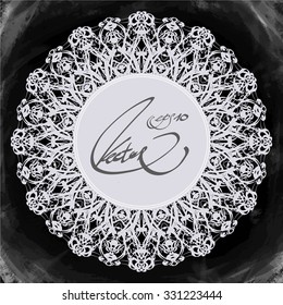 White mandala on blackboard background.. Geometric circle element made in vector. Hand drawn design for Invitation, t-shirt print, wedding card, scrapbooking. 