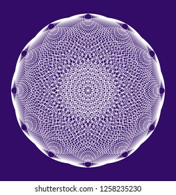 White mandala on a blue background. Vector openwork delicate drawing. Spiritual symbol and background.