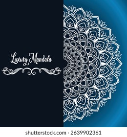 white mandala on blue background