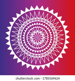 White mandala on gradient background. Round pattern, floral ornament. Beautiful symmetrical element. Antistress, relaxation