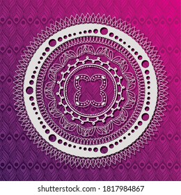 Weiße Mandala auf rosafarbenem Farbverlauf-Hintergrund-Design des Böhmischen Ornament-Indians und Dekoration Thema Vektorgrafik
