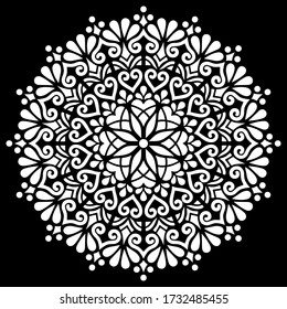 White mandala pattern on black stencil doodles sketch good mood