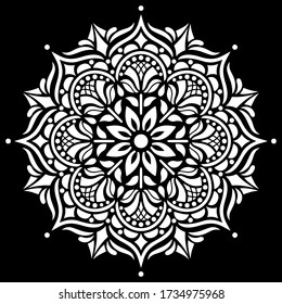 White mandala pattern on black stencil doodles sketch good mood