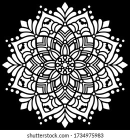 Patrón de mandala blanca sobre los doodles de esténcil negro boceto buen humor