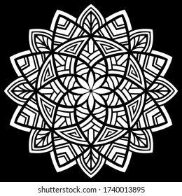 White mandala pattern on black stencil doodles sketch good mood
