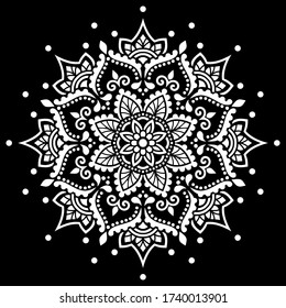 White mandala pattern on black stencil doodles sketch good mood