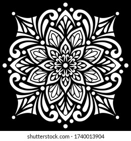 White mandala pattern on black stencil doodles sketch good mood