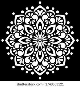 White mandala pattern on black stencil doodles sketch good mood