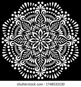 White mandala pattern on black stencil doodles sketch good mood