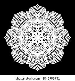 White mandala. Round Ornament Pattern on black background. Vector illustration.