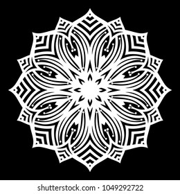 White mandala. Round Ornament Pattern on black background. Vector illustration.