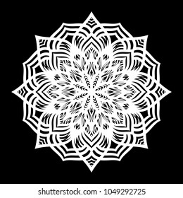White mandala. Round Ornament Pattern on black background. Vector illustration.