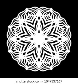 White mandala. Round Ornament Pattern on black background. Vector illustration.
