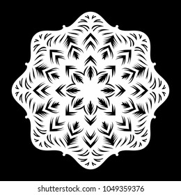 White mandala. Round Ornament Pattern on black background. Vector illustration.