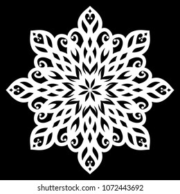 White mandala. Round Ornament Pattern on black background. Vector illustration.