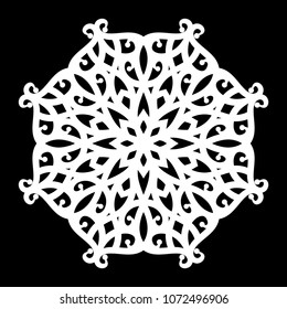 White mandala. Round Ornament Pattern on black background. Vector illustration.