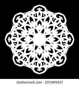 White mandala. Round Ornament Pattern on black background. Vector illustration.