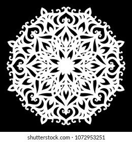 White mandala. Round Ornament Pattern on black background. Vector illustration.
