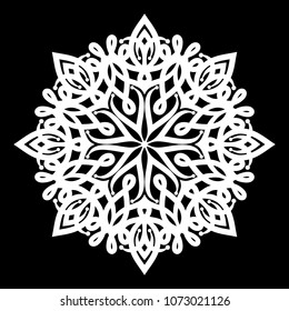 White mandala. Round Ornament Pattern on black background.