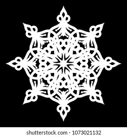 White mandala. Round Ornament Pattern on black background.