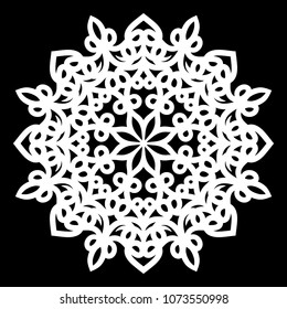 White mandala. Round Ornament Pattern on black background. Vector illustration.