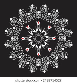 White mandalas, boho, ethnic patterns, t-shirt prints, coloring books for adults, yoga, meditation. Vector illustration of a stock isolated on a black background. Tattoo
background, Pattern Stencil Do