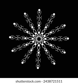 Mandalas blancas, boho, patrones étnicos, estampados de camisetas, libros para colorear para adultos, yoga, meditación. Ilustración vectorial de un stock aislado sobre un fondo negro. Tatuaje
fondo, Hacer plantilla de patrón