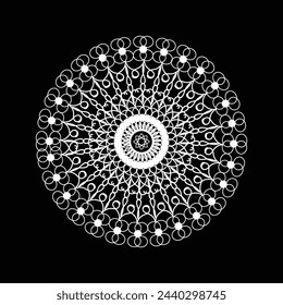 White mandalas, boho, ethnic patterns, t-shirt prints, coloring books for adults, yoga, meditation. Vector illustration of a stock isolated on a black background. Tattoo
background, Pattern Stencil 