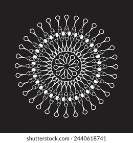 White mandalas, boho, ethnic patterns, t-shirt prints, coloring books for adults, yoga, meditation. Vector illustration of a stock isolated on a black background. Tattoo
background, Pattern Stencil Do