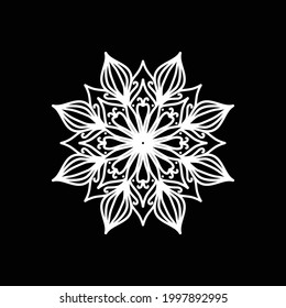 white mandalas, vintage indian ornaments, boho, ethnic patterns, t-shirt prints, coloring books for adults, yoga, meditation. Vector illustration of a stock isolated on a black background. Tattoo