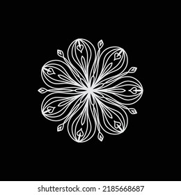 white mandalas, vintage indian ornaments, boho, ethnic patterns, t-shirt prints, coloring books for adults, yoga, meditation. Vector illustration of a stock isolated on a black background. Tattoo