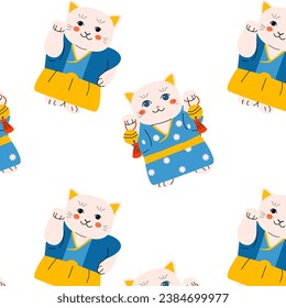 white maneki cats figurine seamless background