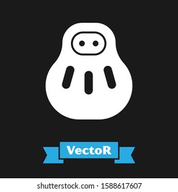 White Maneki neko cat icon isolated on black background. Japan lucky charm.  Vector Illustration