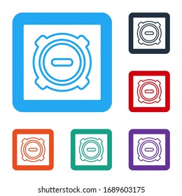 White Manhole sewer cover icon isolated on white background. Set icons in color square buttons. Vector Illustration