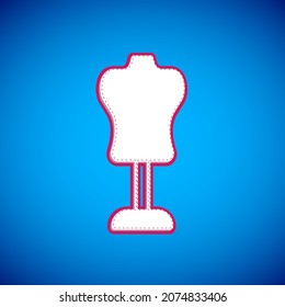 White Mannequin icon isolated on blue background. Tailor dummy.  Vector